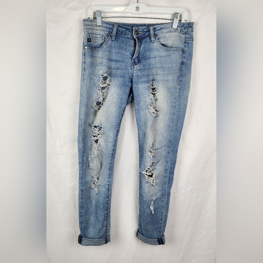 Kancan Distressed Ripped Cuffed Mid-Rise Blue Denim Skinny Jeans sz 5/26